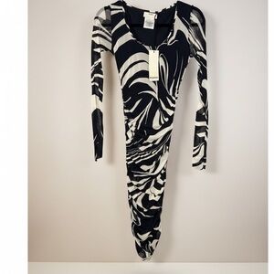 NWT Fuzzi Italy Ruched Mesh Abstract Print Dress Size L $545